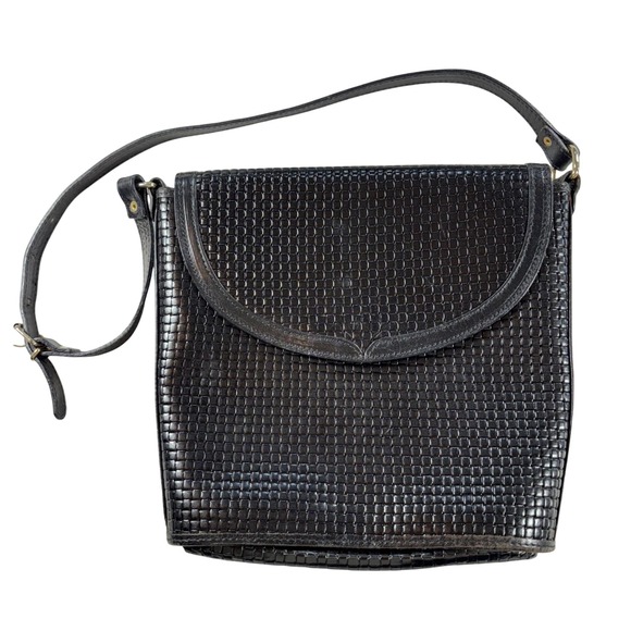 Bugatti Handbags - Vintage Buggatti Woven Leather Shoulder Bag Made in Italy Gold Tone Accents Fair